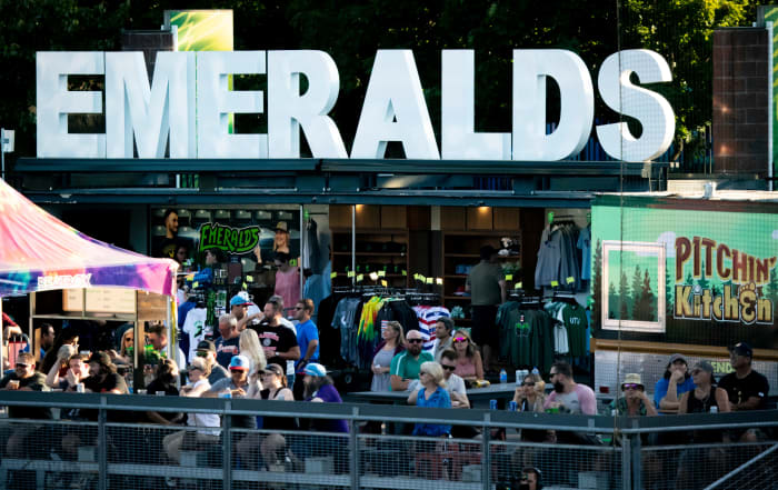 Fans watch a Eugene Emeralds game at PK Park. (2023)